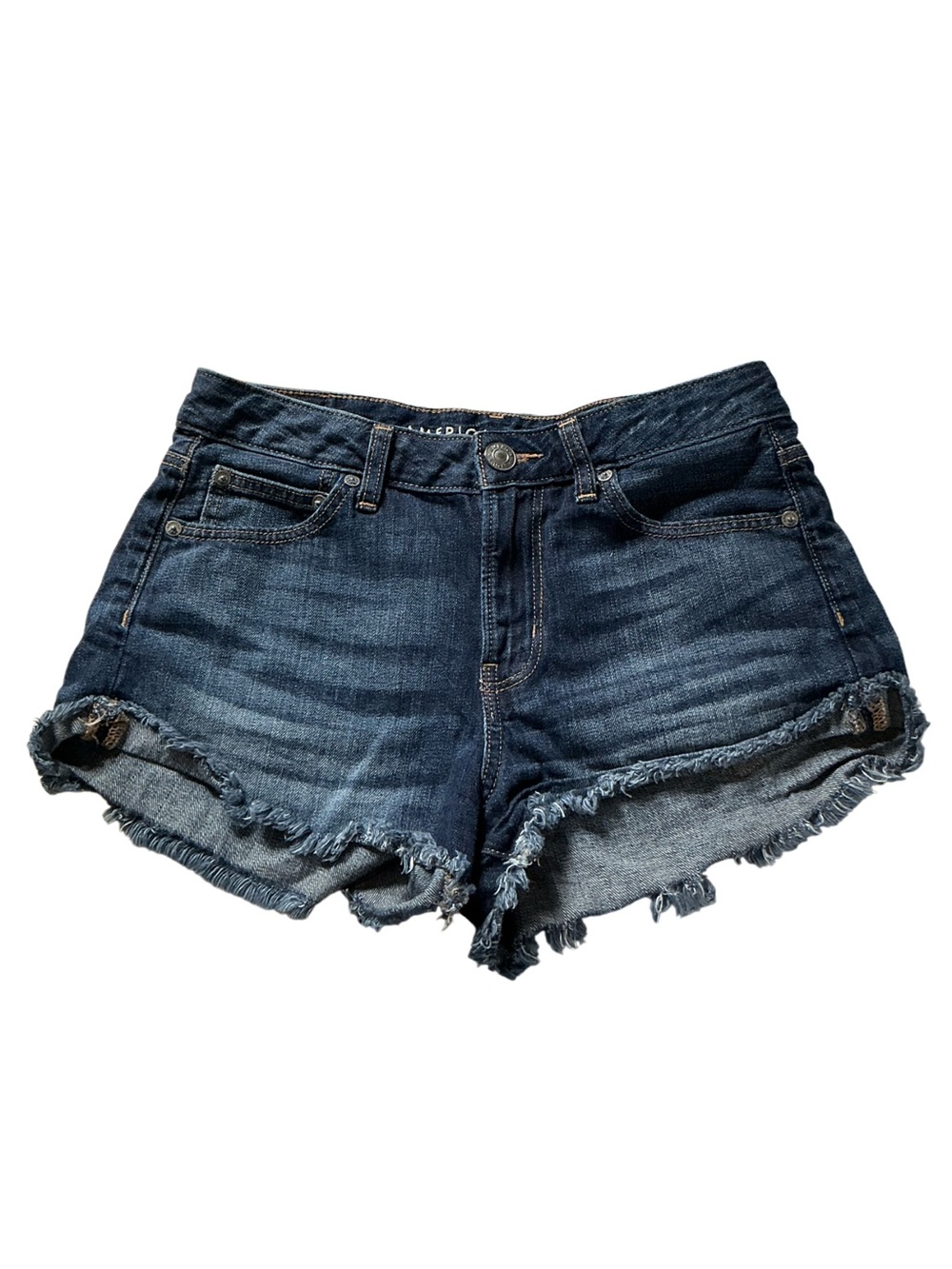 American Eagle Outfitters Dark Blue Frayed Hem Denim Shorts